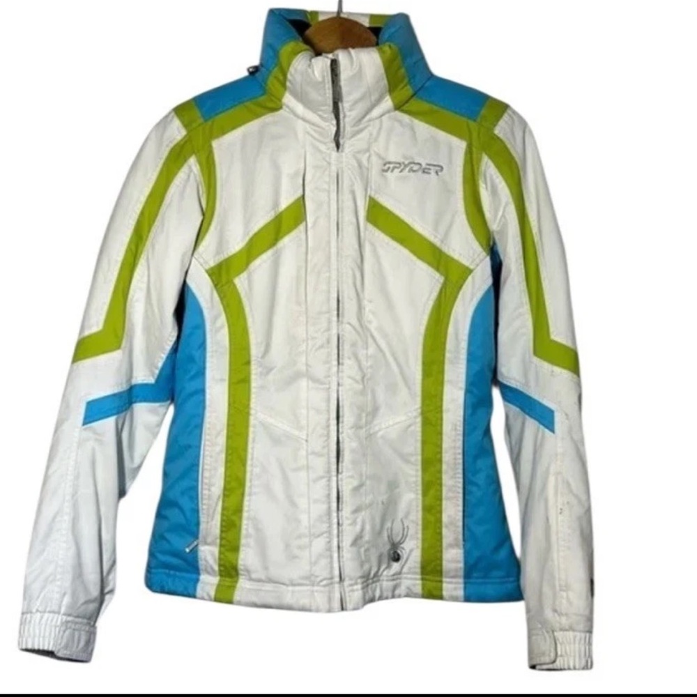 Spyder Ski Jacket Snowboard White Blue Green Snowboard Winter Jacket Coat S / 4
